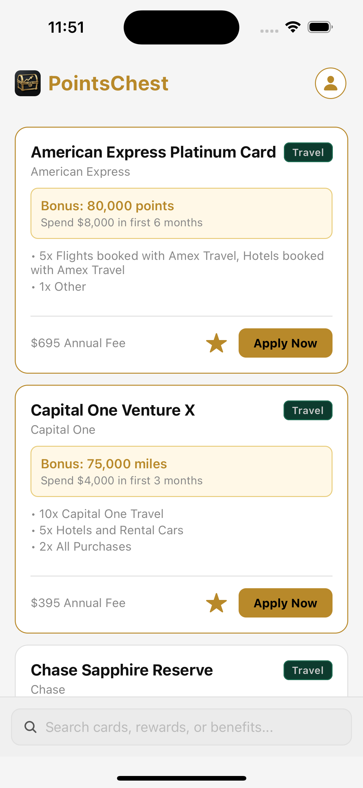 PointsChest app screenshot