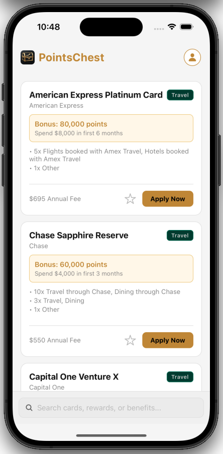 PointsChest app screenshot